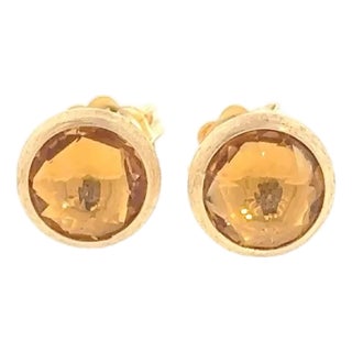 Marco Bicego Jaipur Color 18k Yellow Gold Bezel Set Citrine Quartz Stud Earrings, Pair For Sale