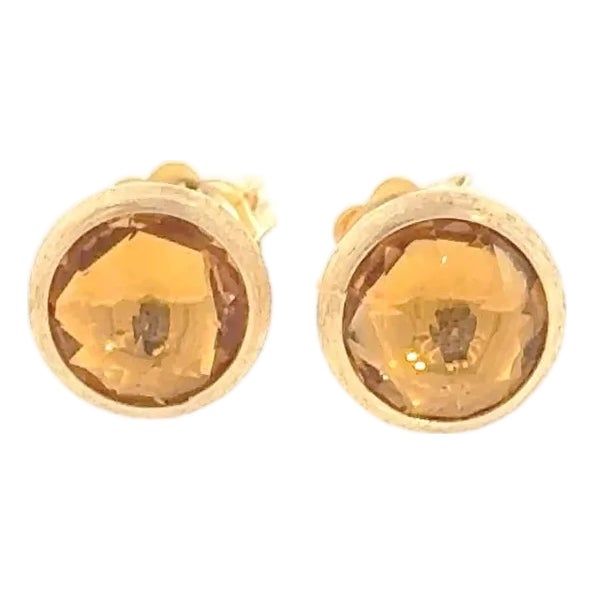 Marco Bicego Jaipur Color 18k Yellow Gold Bezel Set Citrine Quartz Stud Earrings, Pair For Sale