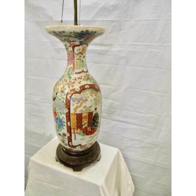 Japanese Japanese Satsuma Vase-Lamp on Wooden Base, Unmarked For Sale - Image 3 of 8