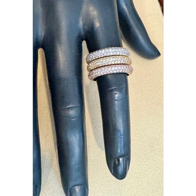 3 Carat Pave Set Diamond 3 Band in 14 Karat White , Yellow & Pink Gold , Size 7 For Sale - Image 10 of 18