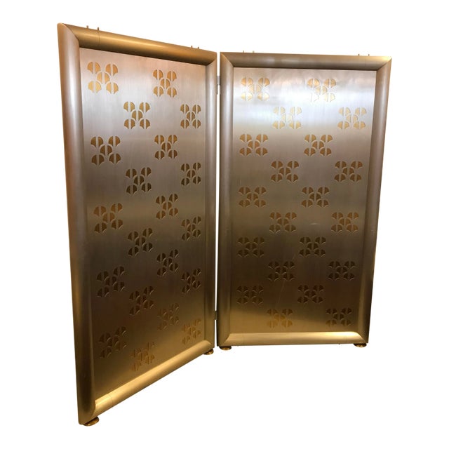 Pierced-Cut Aluminum and Brass, 2 Panel Folding Sceen For Sale