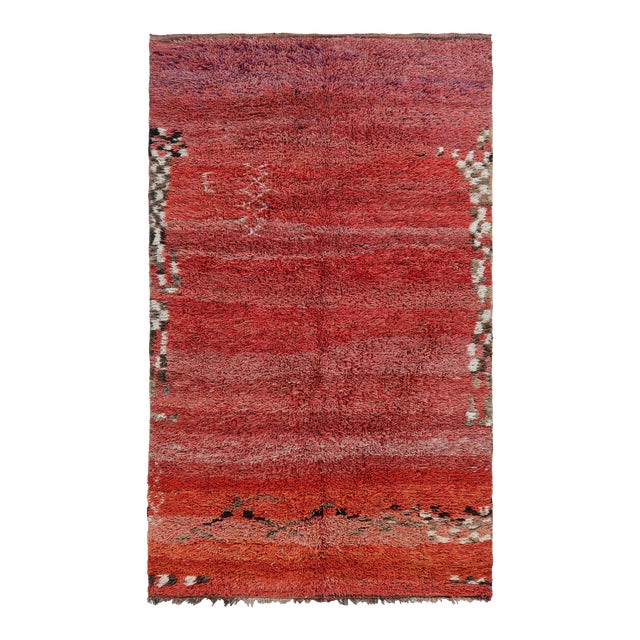 Vintage Moroccan Rug in Red With High Pile Stripes and Striae, From Rug & Kilim For Sale