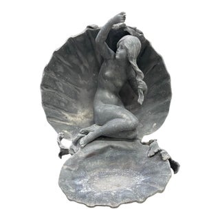 Vintage Cast Lead Shell Nymph Catch-All Sculpture & Basin For Sale