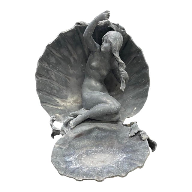 Vintage Cast Lead Shell Nymph Catch-All Sculpture & Basin For Sale