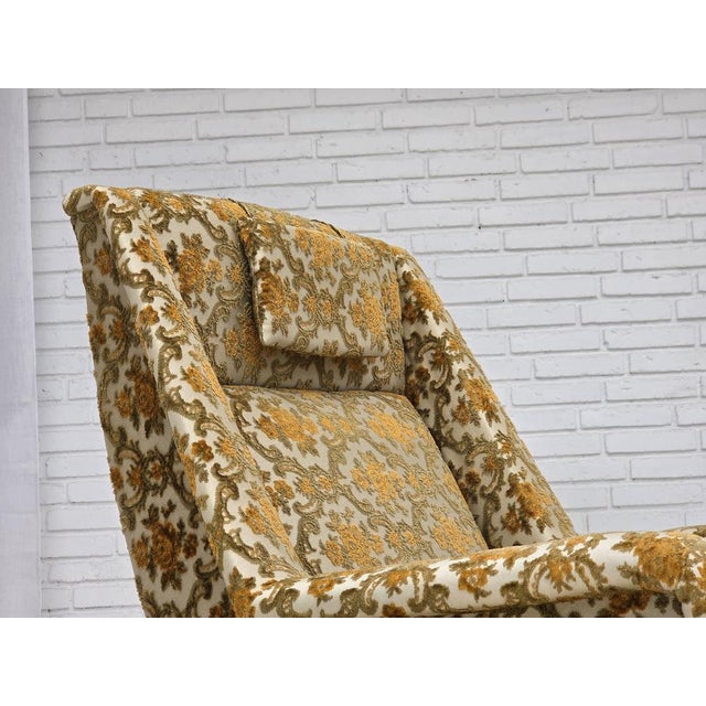 Mid-Century Modern Danish Highback Armchair in Brown/Beige Furniture Fabric and Teak Wood, 1970s For Sale - Image 3 of 17