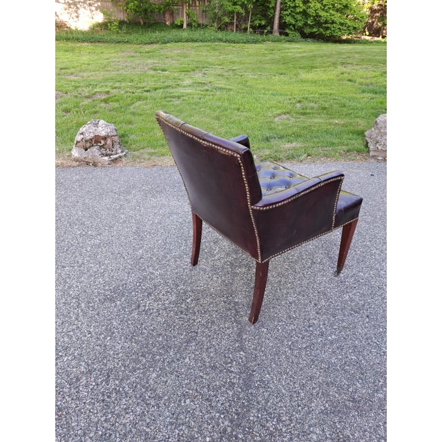 English Early 20th Century Vintage Hibriten Chair Co Studded Leather Armchair For Sale - Image 3 of 6