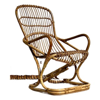 Vintage Coastal Tito Agnoli Bent Rattan Lounge Chair For Sale