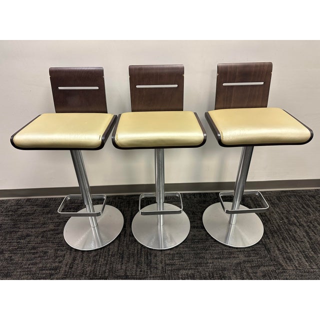 Set of 3 MCM Allermuir "Scoop" Swivel Bar Stools Authentic Made in Uk For Sale - Image 9 of 12