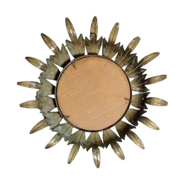Gold Vintage Sun Mirror in Golden Metal with Green Details For Sale - Image 8 of 10
