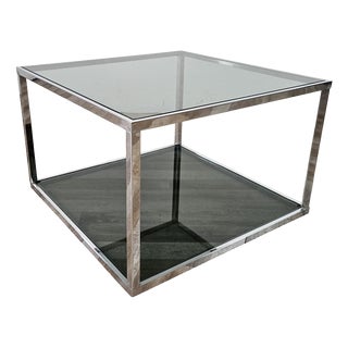 Steel Coffee Table with Two Smoked Glass Shelves, 1970 For Sale