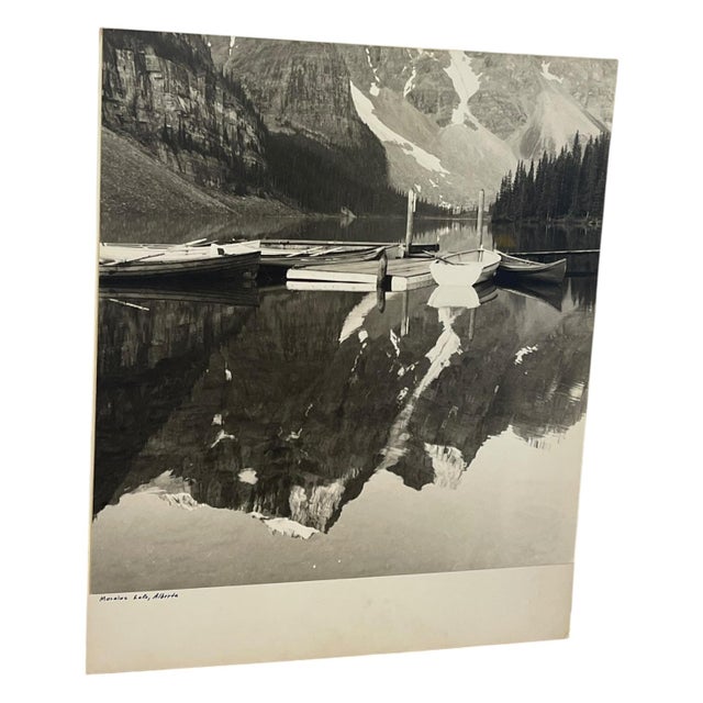 Vintage Black and White Photograph of Moraine Lake, Alberta, Canada. For Sale In Seattle - Image 6 of 10