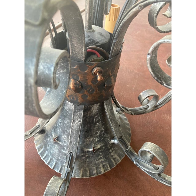 Mid 20th Century Mid 20th Century Gothic Medieval Revival 6 Arm Black Wrought Iron Chandelier For Sale - Image 5 of 8