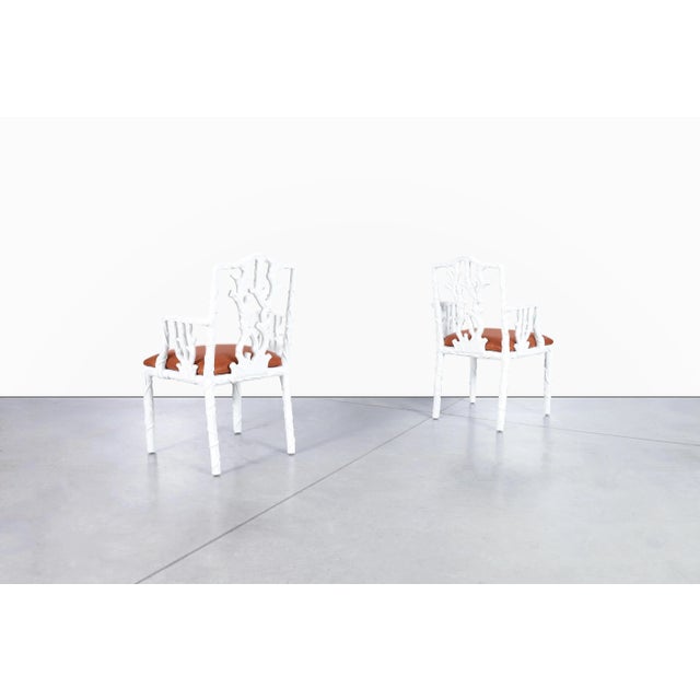 1960s Vintage Hollywood Regency White Lacquered and Leather Armchairs, 1950s For Sale - Image 5 of 12