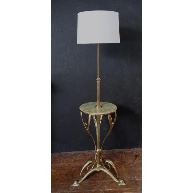 Early 20th Century Art Nouveau Floor Lamp of Brass With Table Top of Green Onyx Marble From France For Sale - Image 5 of 13