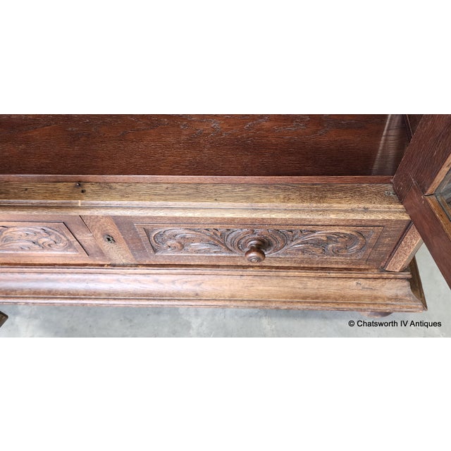 Antique Carved German Renaissance Revival Oak Bookcase Display Cabinet, 1880 For Sale - Image 17 of 17