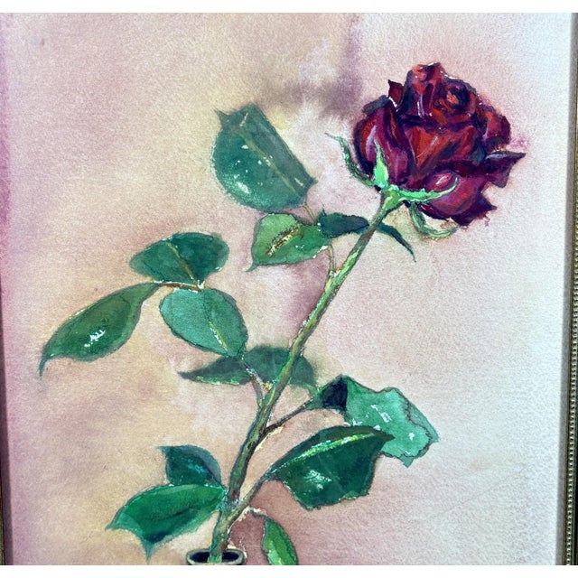 Transitional 1997 Original Signed Steve LeBailly Botanical Watercolor – "Single Rose" For Sale - Image 3 of 7
