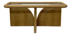 Organic Modern Pencil Reed and Glass Console Table After Gabriella Crespi, 1980s