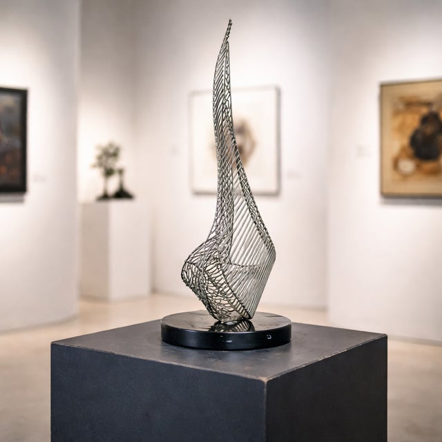 Bob Bennett, Untitled Abstract Dynamic Sculpture, 1979, Brass Wire For Sale - Image 4 of 17