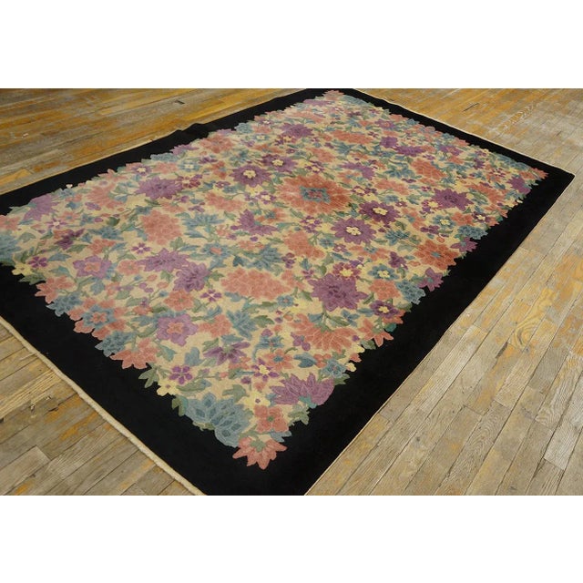 Art Deco 1920s Ivory Rosette Floral Antique Chinese Art Deco Carpet by Fette-Li 5' X 7' 10" Knotted Wool Rug For Sale - Image 3 of 12