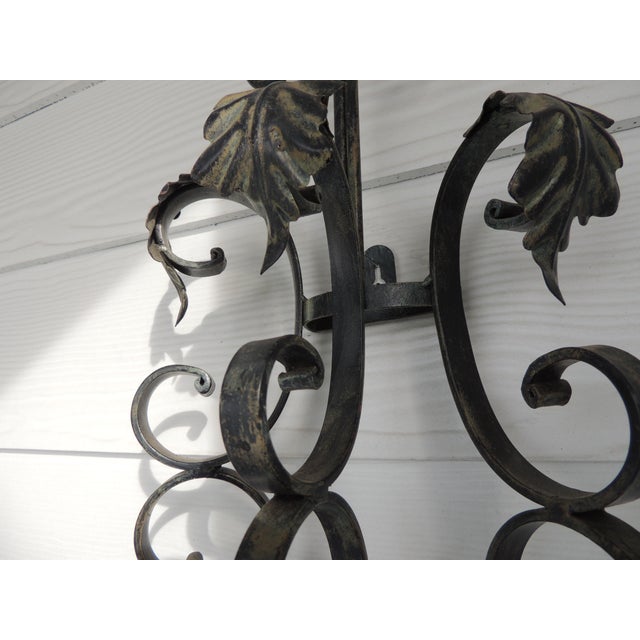 1960s Monumental Vintage Black Wrought Iron Wall Candelabra For Sale - Image 5 of 10