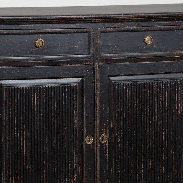 19th Century Swedish Black Painted Pine Sideboard Buffet With Fluted Carved Panels For Sale - Image 9 of 15