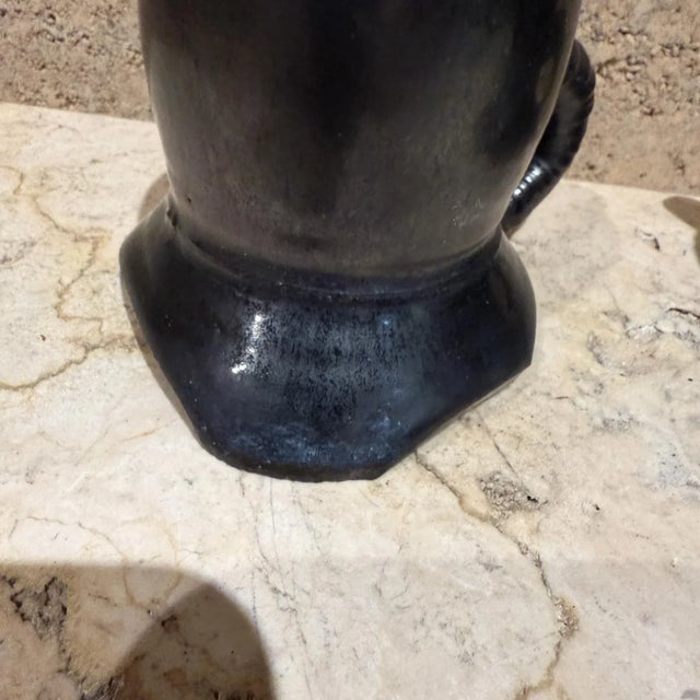 Modern Pottery Coffee Mugs by Unknown Artist, Textured Black, 1983 For Sale - Image 11 of 12