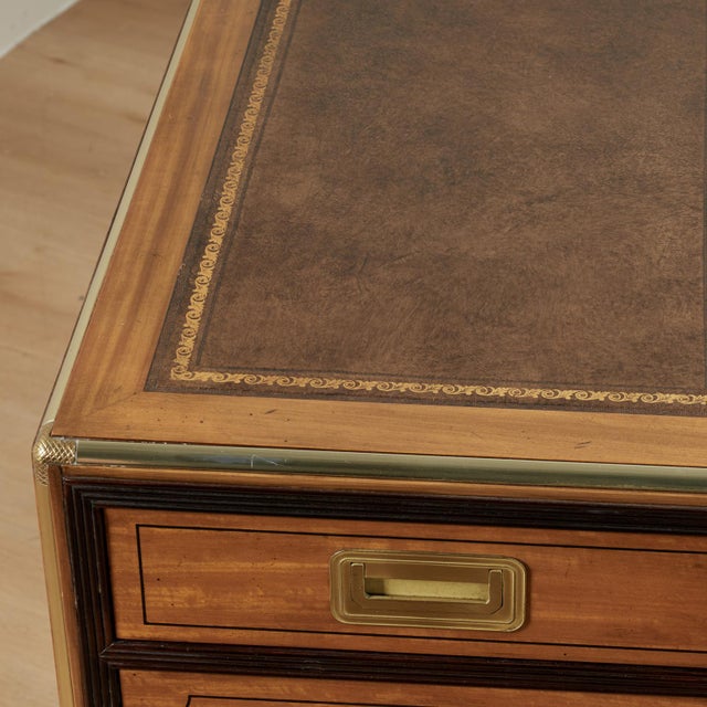 Vintage Campaign Style Leather Top Desk by Baker Collectors Edition For Sale - Image 11 of 17