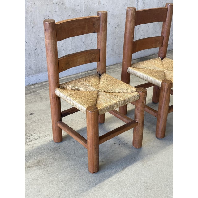 Mid-Century Modernist Wood and Rush Dining Chairs in the style of Charles Dudouyt, 1960s, Set of 2 For Sale - Image 10 of 16
