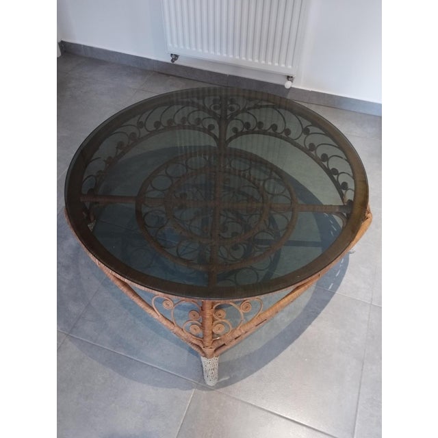 Large French Riviera Style Peacock Coffee Table in Rattan, Bamboo and Glass, 1970s For Sale - Image 15 of 18