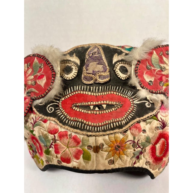 Antique Chinese Silk & Cotton Embroidered Child’s Miao Hat, Baby Cap For Sale - Image 4 of 12