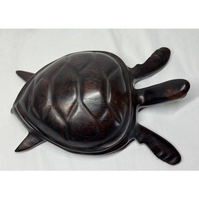 Nautical Vintage Carved Dark Wood Sea Turtle Figurine For Sale - Image 3 of 12