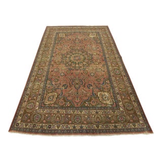 Mashad Rug 6’5” X 9’6” Pink Wool Vintage Distressed Hand-Knotted Carpet For Sale