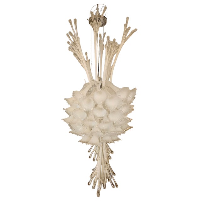 Hollywood Regency Vintage Hand -Blown Frosted Glass Art Chandlier For Sale - Image 3 of 12