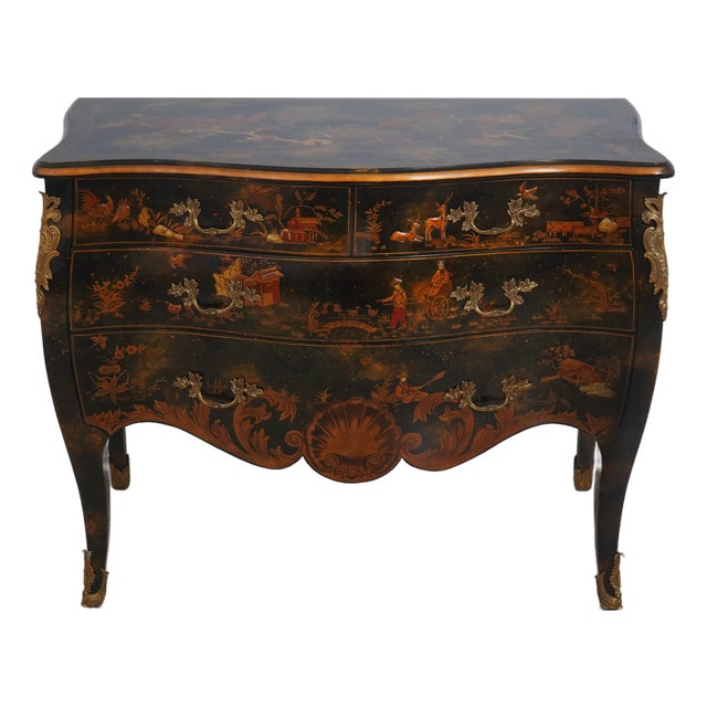 Maitland Smith Chinoiserie Decorated Four Drawer Commode Chest For Sale