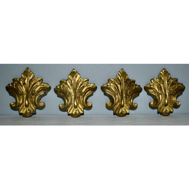 Vintage Set of Four Fleur-De-Lis Brass Ormolu For Sale In Philadelphia - Image 6 of 11