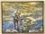 This oil on canvas piece captures a tender moment between an adult and a child wading through a shimmering stream, their...