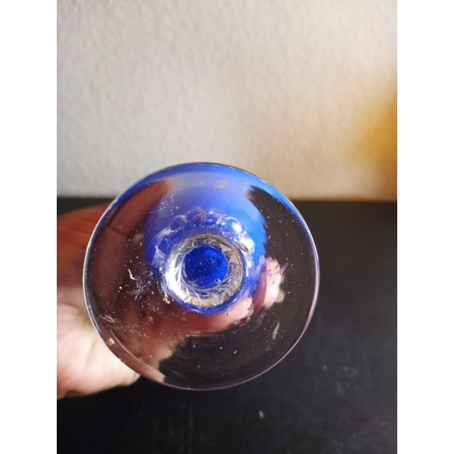 1970s Cobalt Blue Ombre Hand Blown Cased Glass Bud Vase For Sale - Image 5 of 7