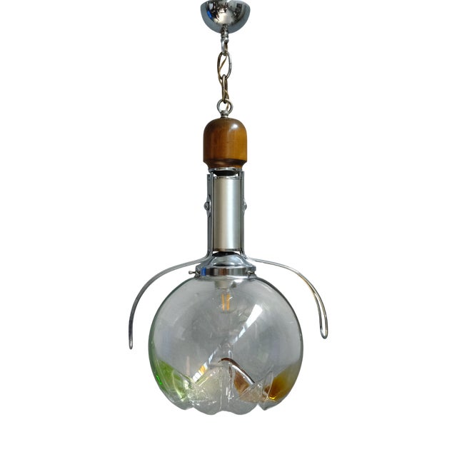 Pendant Lamp in Steel and Murano Glass For Sale