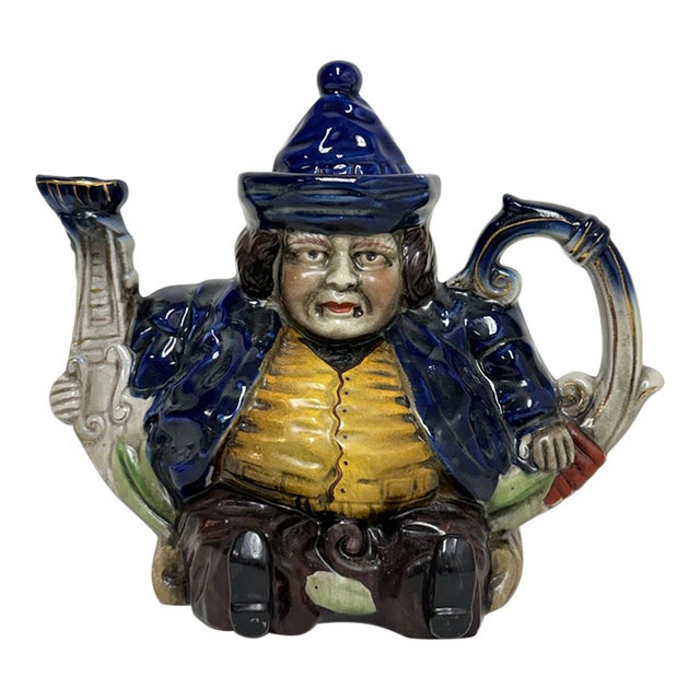 Vintage Staffordshire Style Majolica Toby Parliament Judge Teapot For Sale