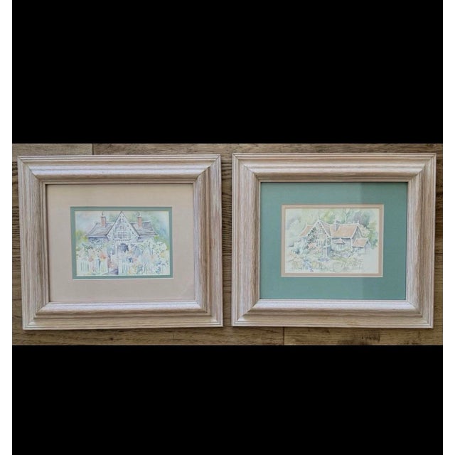 Pair of 1980s Tisha Whitney Framed Victorian Coastal Watercolors For Sale - Image 10 of 10