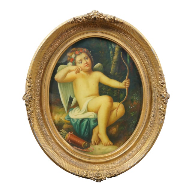 Late 20th Century Cupid's Arrows Oil on Board Painting After Leon Bazille Perrault For Sale