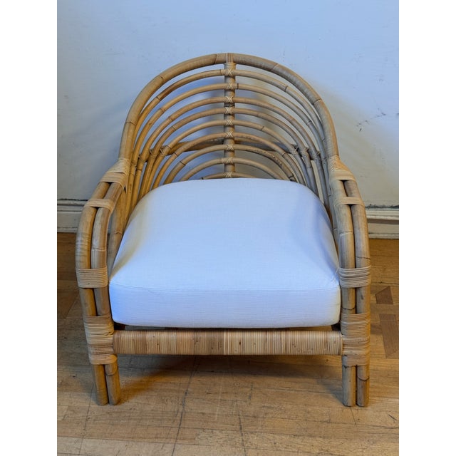 Contemporary Serena and Lily Edgewater Rattan Lounge Armchair For Sale - Image 3 of 12