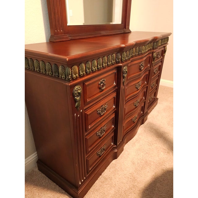 Brown Late 20th Century Pulaski Carved Solid Mahogany Queen Size 5 Piece Bedroom Set For Sale - Image 8 of 13