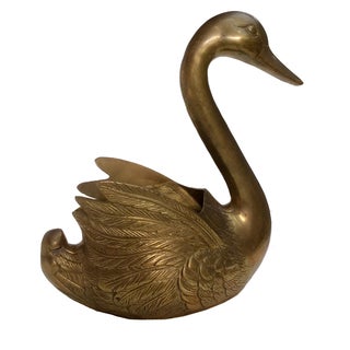 Vintage Brass Swan Planter For Sale