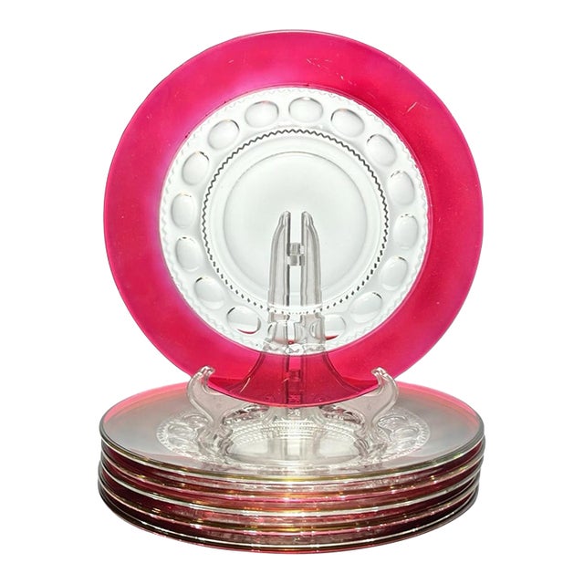 1950s Colony “Ruby Crown” Cranberry Red Glass Salad or Luncheon Plates - Set of 6 For Sale