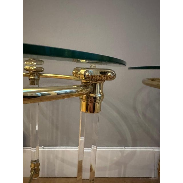 Italian Acrylic Glass and Lacquered Brass Side Tables, 1970, Set of 2 For Sale - Image 9 of 17