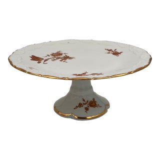 Mid Century Limoges Porcelain Gold Roses Cake Stand For Sale