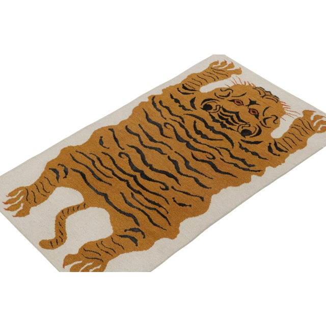 Rug & Kilim 2010s Rug & Kilim’s Tiger-Skin Rug in White With Gold & Black Pictorial For Sale - Image 4 of 8
