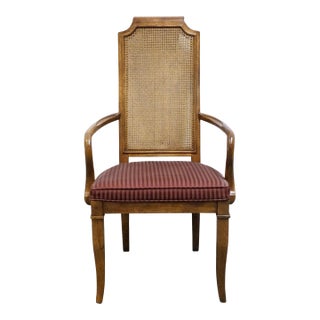 Drexel Heritage Solid Pecan Italian Style Cane Back Dining Arm Chair For Sale
