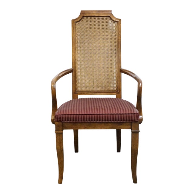 Drexel Heritage Solid Pecan Italian Style Cane Back Dining Arm Chair For Sale